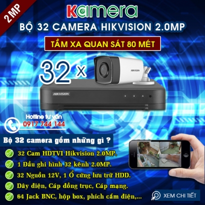TRỌN BỘ 32 CAMERA HIKVISION 2.0MP (IR 80M)