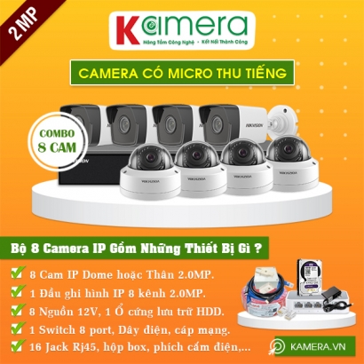 TRỌN BỘ 8 CAMERA IP HIKVISION 2MP