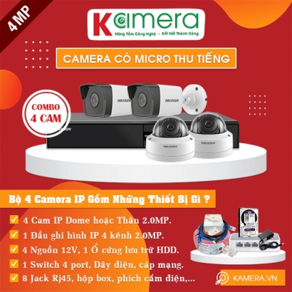 TRỌN BỘ 4 CAMERA IP HIKVISION 4MP
